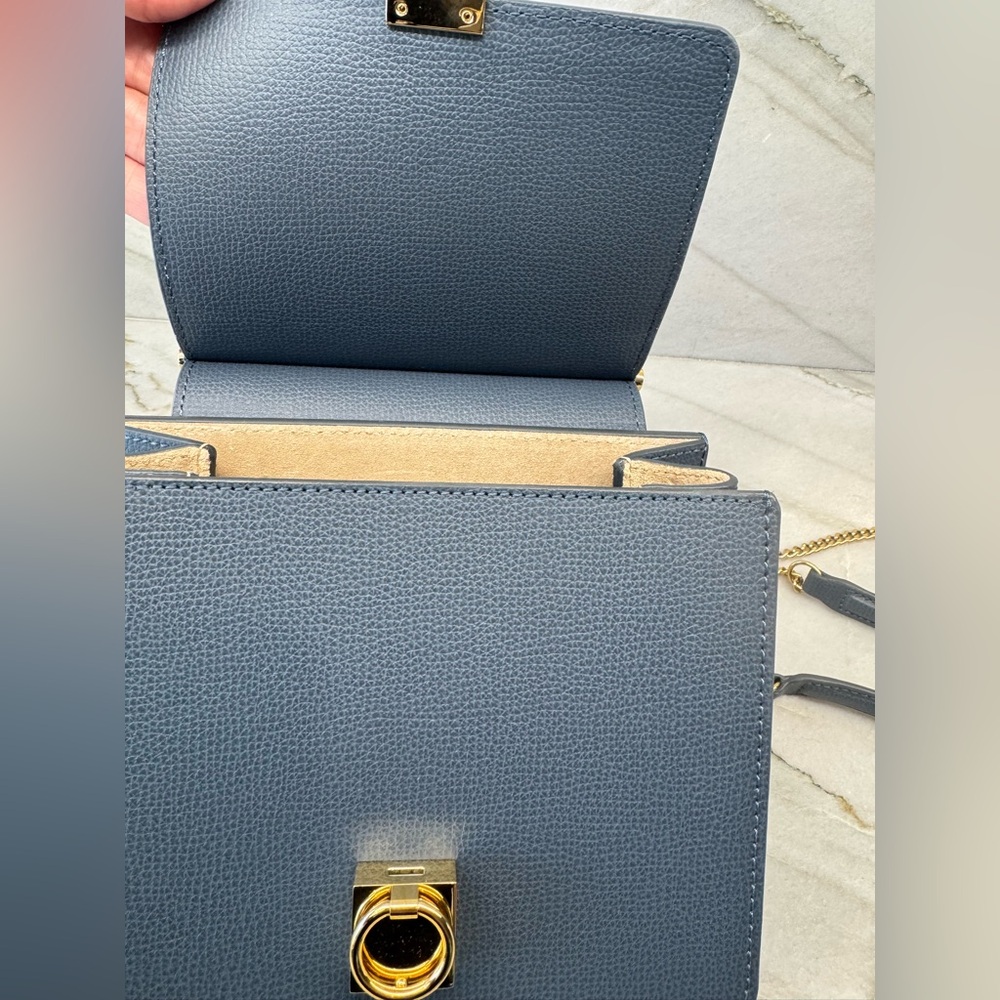 Polene Numero Sept Mini Handbag in Rare Blue Textured Leather - Picture 12 of 13